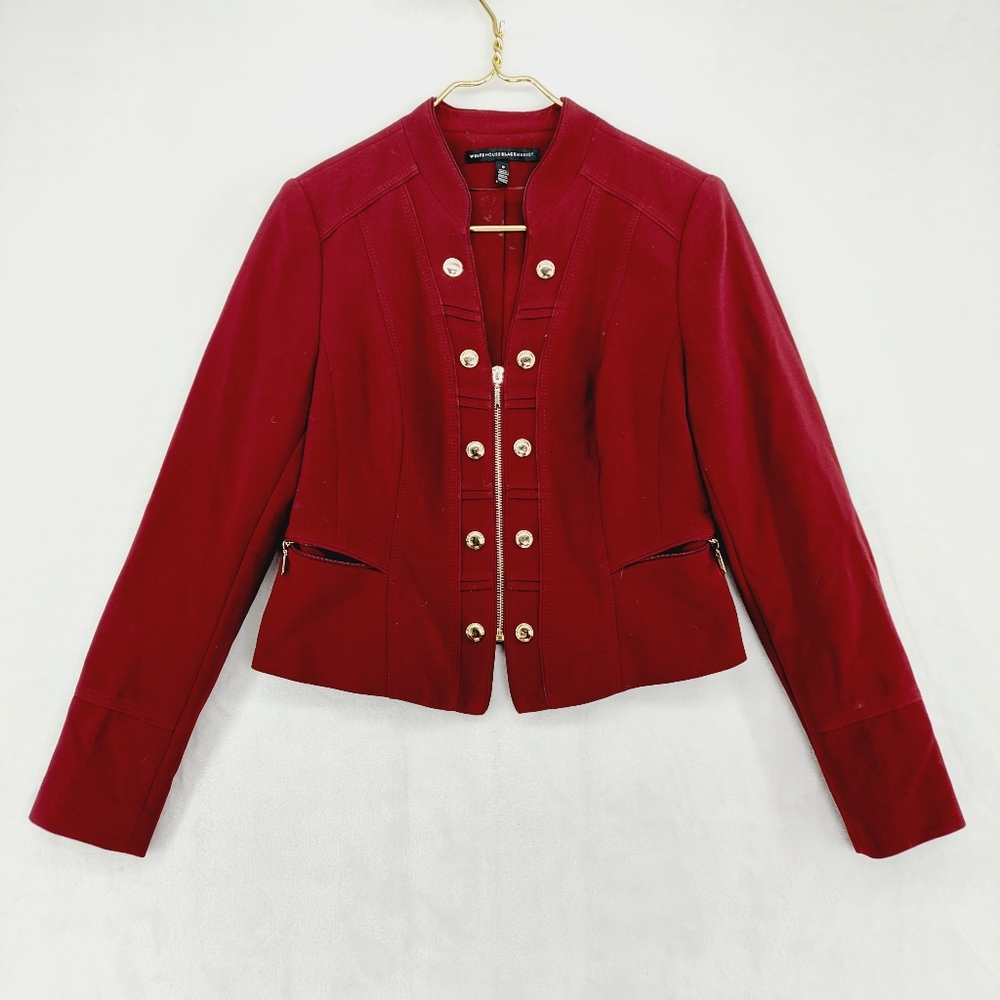White House Black Market Cardinal Red Military Ponte Jacket Blazer P3126 - Picture 2 of 9